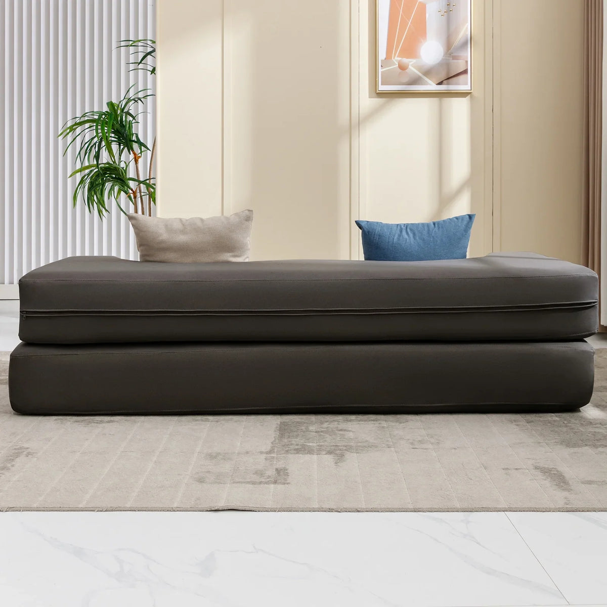 ZAFLY Full Size Convertible Futon Sofa Bed, Floor Sofa Bed Foldable, Foam Folding Mattress Sleeper, Cloth Fabrics Floor Couch Lounge Sleeper Bed for Living Room/Bedroom, Dark Grey
