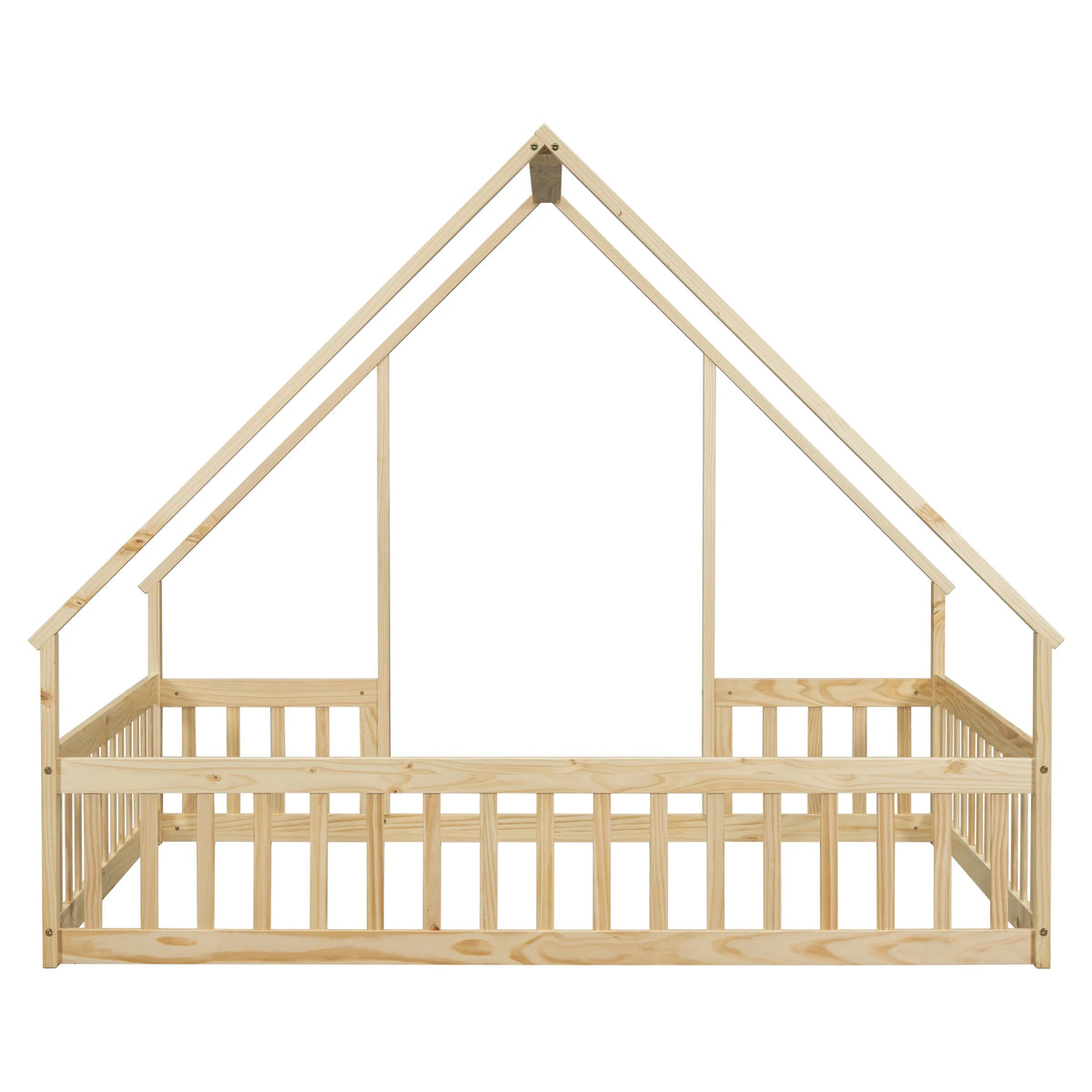 Bellemave Twin Size Floor Bed Frame, Wooden House Bed Twin Size with Fence, Montessori Bed with Guardrails for Bedroom (White)