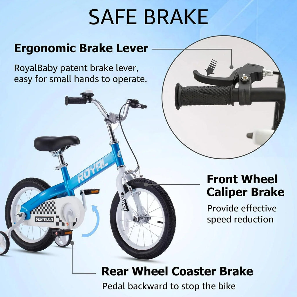 RoyalBaby Formula 16” Kids Bike with Kickstand and Training Wheels. Blue