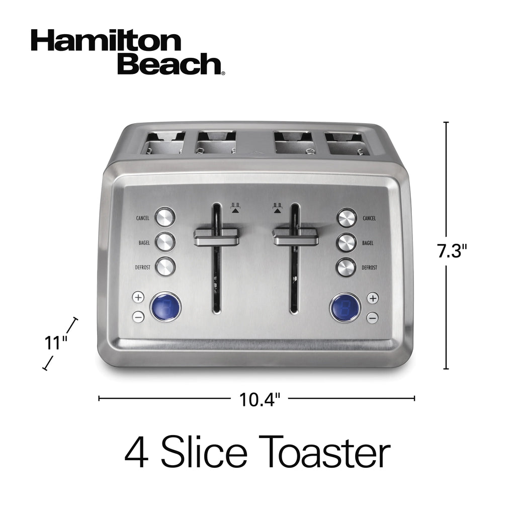 Hamilton Beach Digital 4-Slice Toaster with 3 Preset Functions & Removable Crumb Tray, Stainless