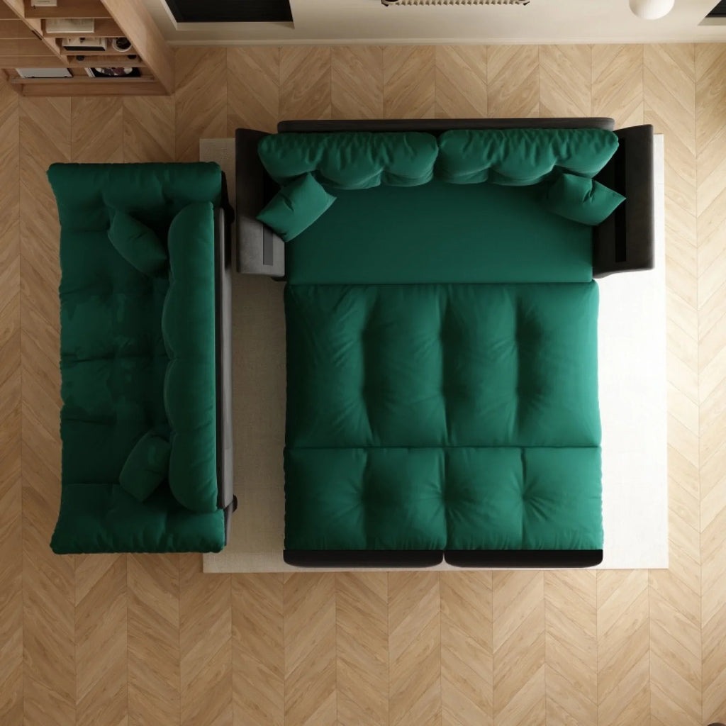 66" Queen Pull Out Sofa Bed, 3-in-1 Convertible Sleeper Sofa with Side Storage,Multi-Functional Velvet Loveseat Bed for Living Room,Bedroom
