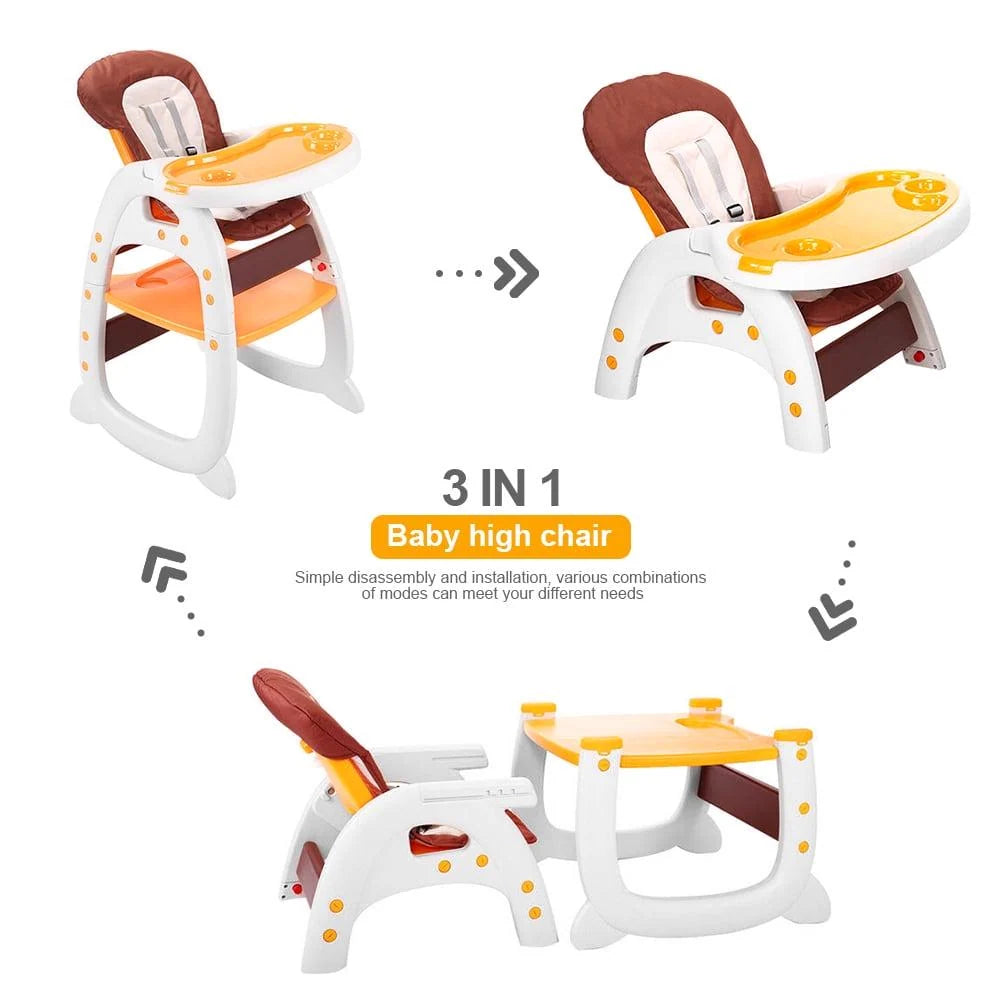 3in1 Baby High Chair. Convertible Play Table and Chair Set for Toddler. Adjustable Seat. Yellow