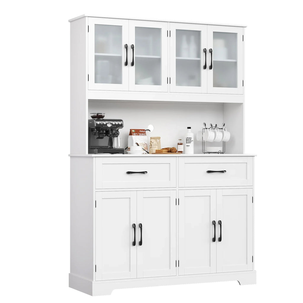 Homfa 71'' Tall 2 Drawer Kitchen Pantry Buffet Hutch, 4 Door Freestanding Cupboard Storage Cabinet, White