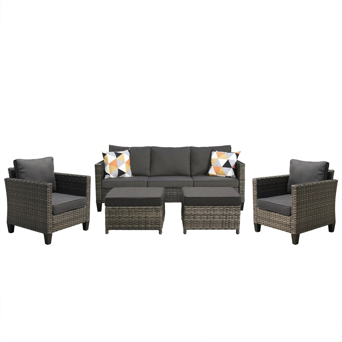Ovios 5 Pieces Outdoor Patio Furniture Set Wicker Rattan Outdoor Conversation Comfortable Sectional Sofa with Steel Frame, Grey
