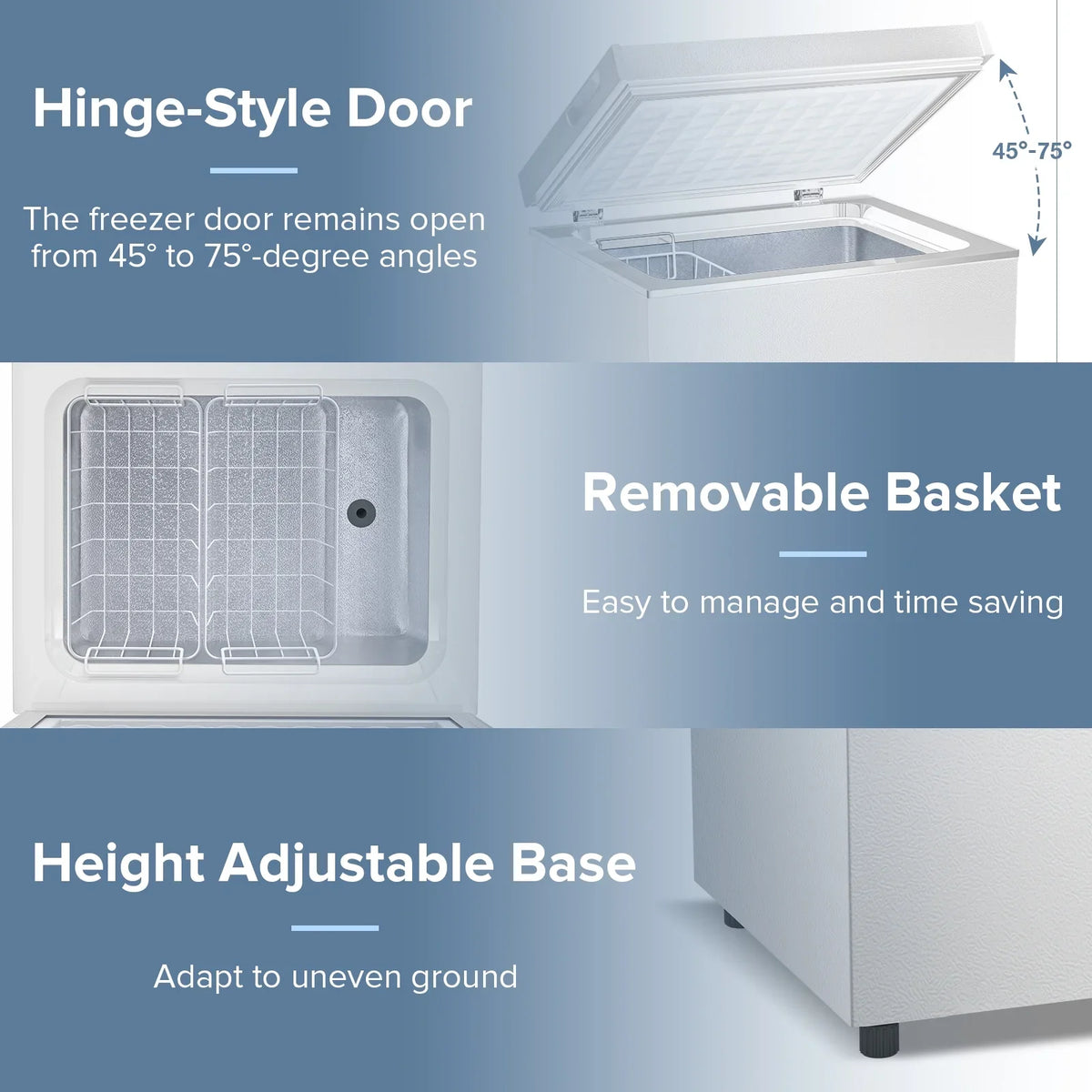 Auseo Mini Freezer Chest 3.5 cu ft, Black Deep Freezer & Side Handle, Compact Freezer with 7 Gear Adjustable Temperature, Removable Storage Basket*2, Energy Saving