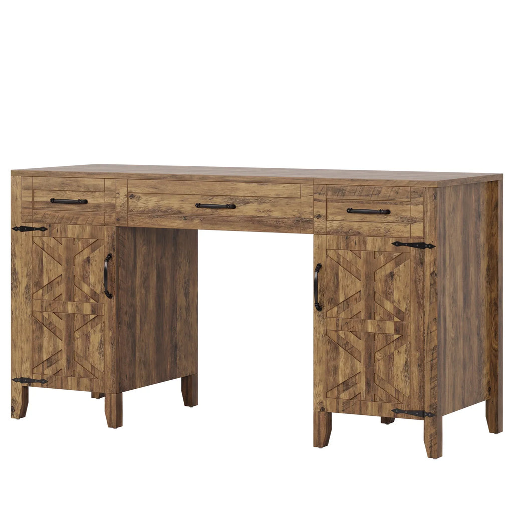 Tribesigns 59" Computer Desk with Drawers, Farmhouse Wooden Office Executive Desk with Files Storage Cabinets
