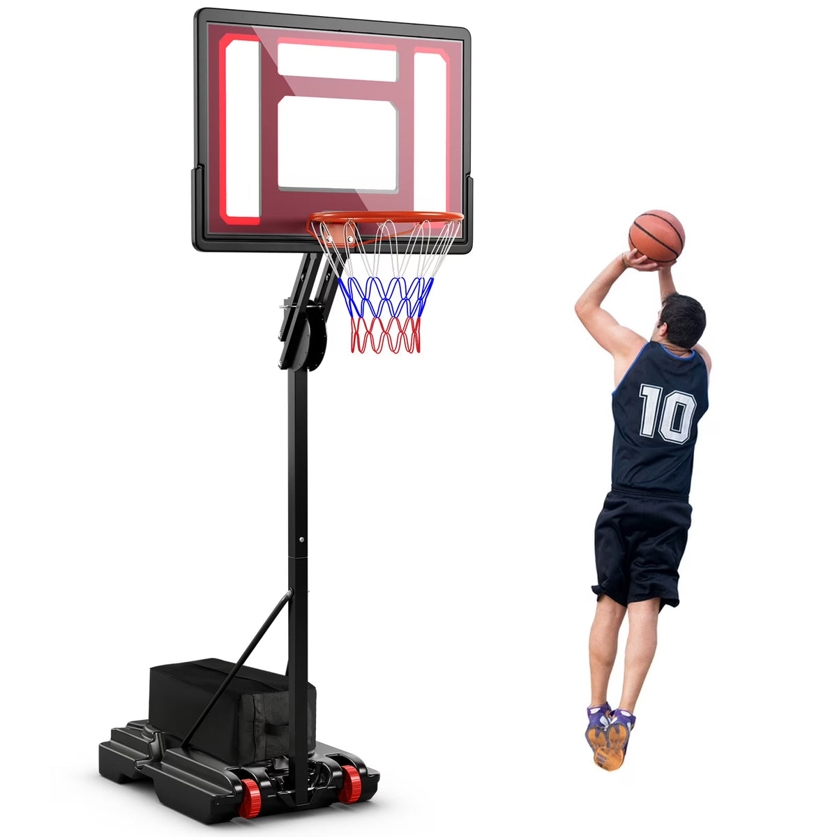 Infans Portable Basketball Hoop System 5-10 FT Adjustable W/Weight Bag Wheels Outdoor