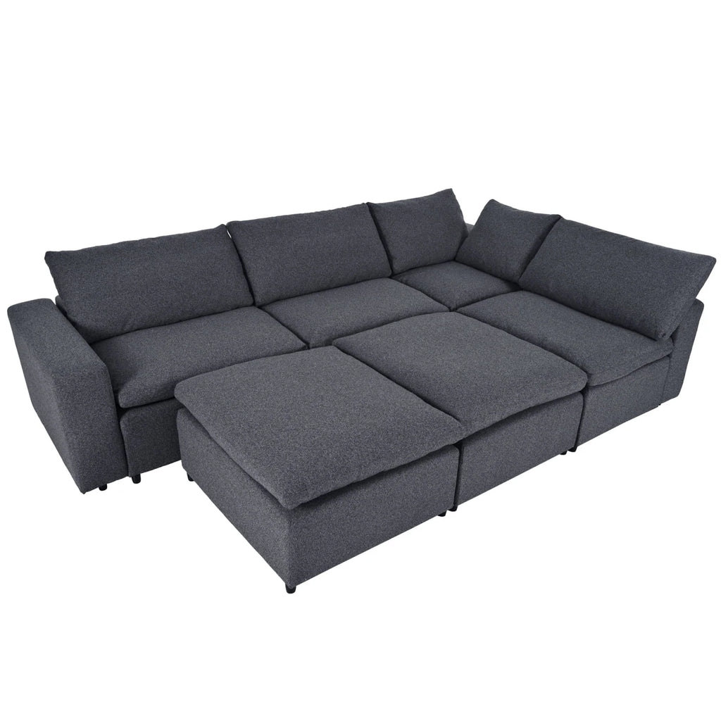 Harper & Bright Designs Convertible Modular Sectional Sofa with 2 Removable Ottomans & Pillows, Large U Shape Cloud Couch with Reversible Chaise for Living Room, Grey