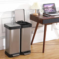 16 Gallon/ 60L Dual Kitchen Trash Can, 2x8 Gallon Stainless Steel Double Garbage Can with Inner Bucket, Two Compartment Step Recycle Bin with Soft-Close Lid for Kitchen, Office