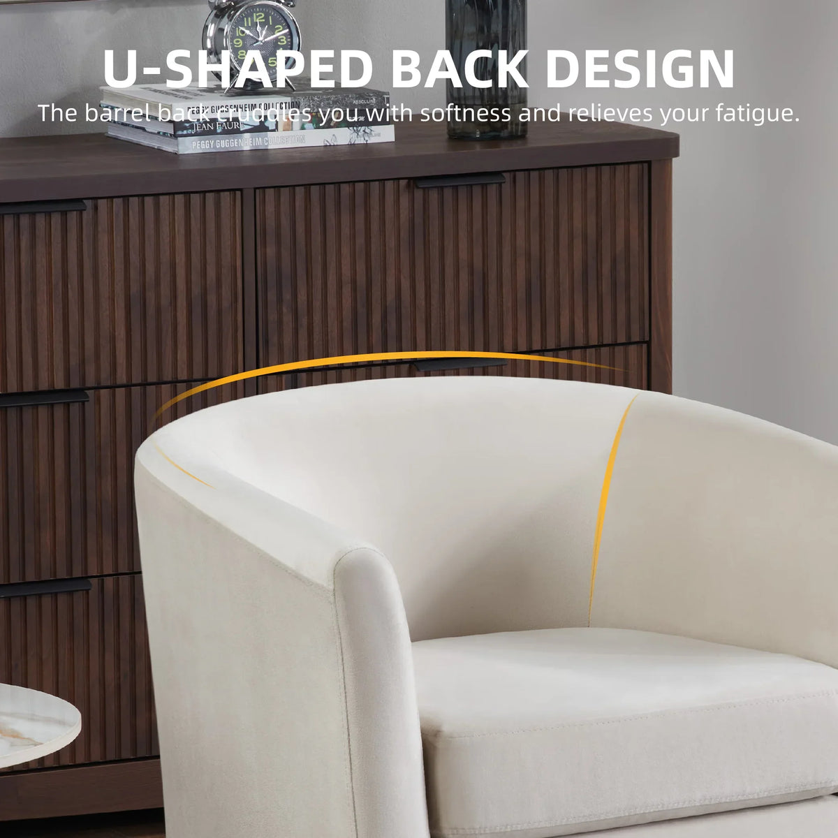 FunniHomi Velvet Accent Chair with Ottoman, Modern Barrel Chair Armchair with Footrest for Living Room, Bedroom and Reading Room, White