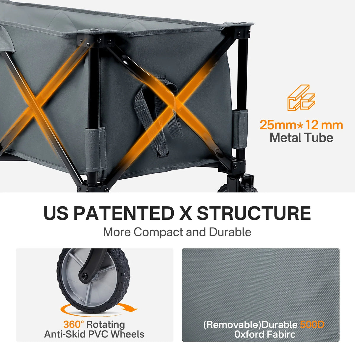 TIMBER RIDGE 400L Collapsible Wagon with Cargo Net, 51.2'' Extended Foldable Heavy Duty Cart for Sports, Shopping, Camping, Grey