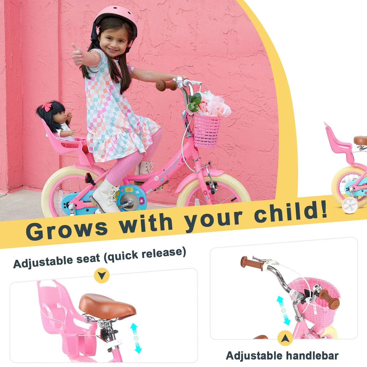 Glerc Maggie 12 inch Kids Girls Bike for Ages 2-4 Years Child, Peach