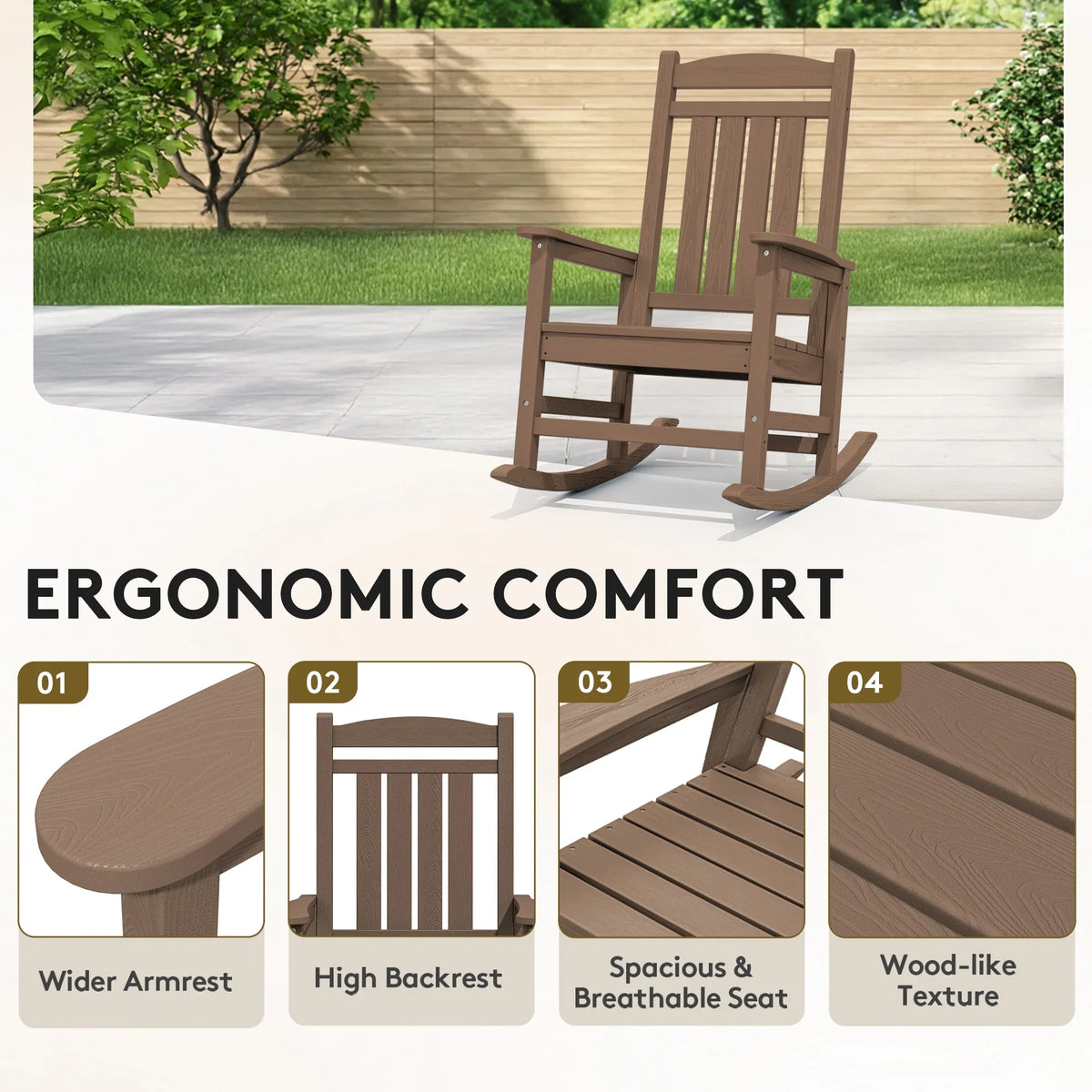 KINGYES HDPE Outdoor Rocking Chairs Set of 2,HDPE Patio Rocker for Porch,Black
