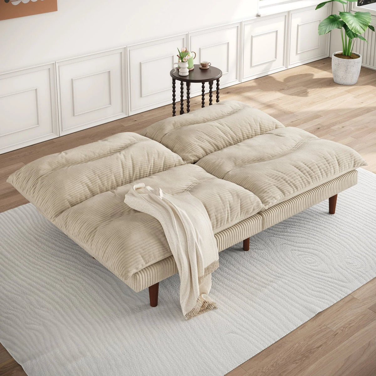 LLappuil 71" Corduroy Futon Convertible Sofa Bed, Loveseat Sleeper Sofa Couch for Living Room Apartment Beige