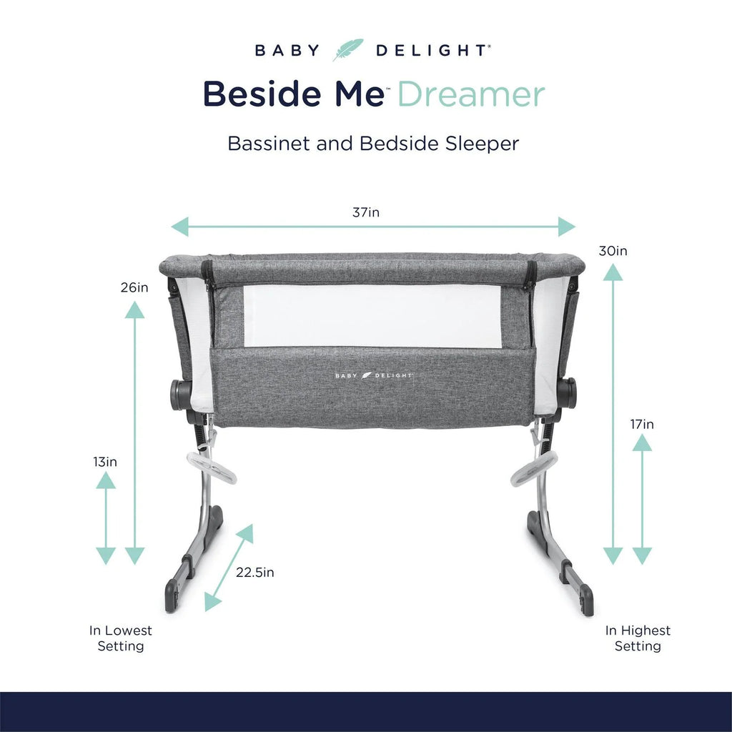 Baby Delight Beside Me Dreamer Bassinet & Bedside Sleeper. Charcoal Tweed. Ages 0-5 Months (Unisex)