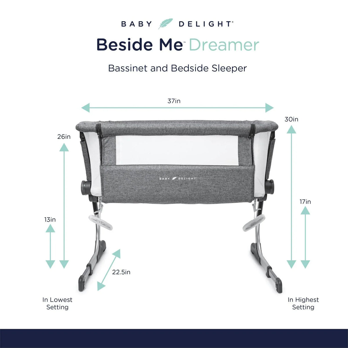Baby Delight Beside Me Dreamer Bassinet & Bedside Sleeper. Charcoal Tweed. Ages 0-5 Months (Unisex)