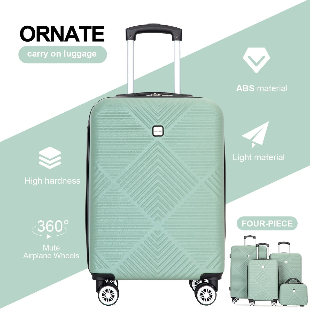 Tripcomp Luggage Sets 4 Piece Suitcase Set (14/20/24/28)Hardside Suitcase with Spinner Wheels Lightweight Carry on Luggage(Black)