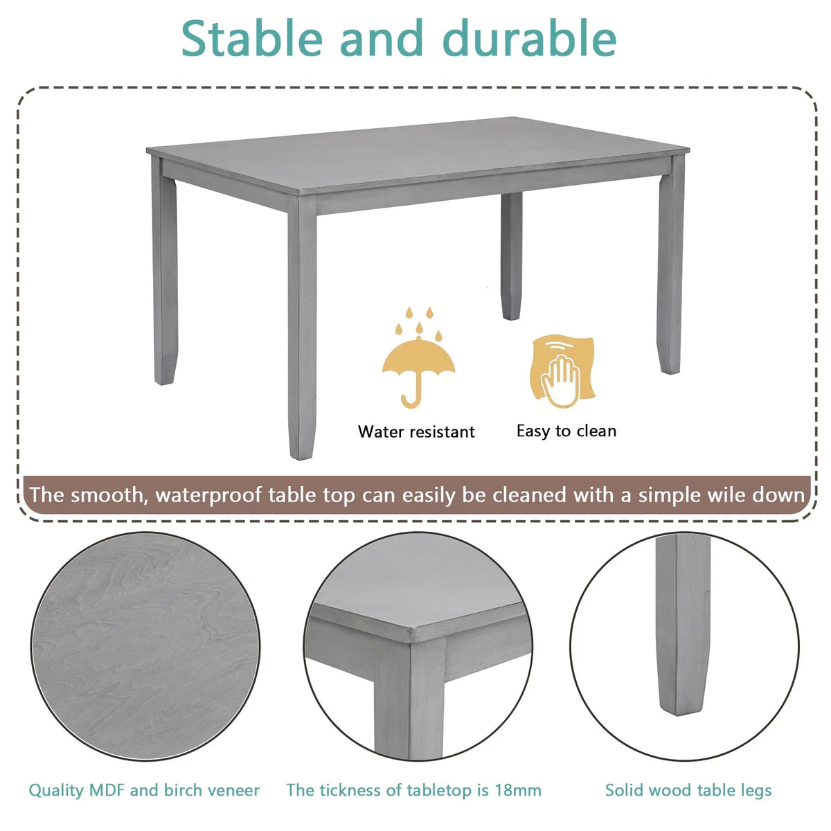Dining Room Set, LEGAHOME 6 Piece Dining Sets with Bench and Chairs, Solid Wood Kitchen Dining Table Set for 6 with Upholstered Chairs, Gray