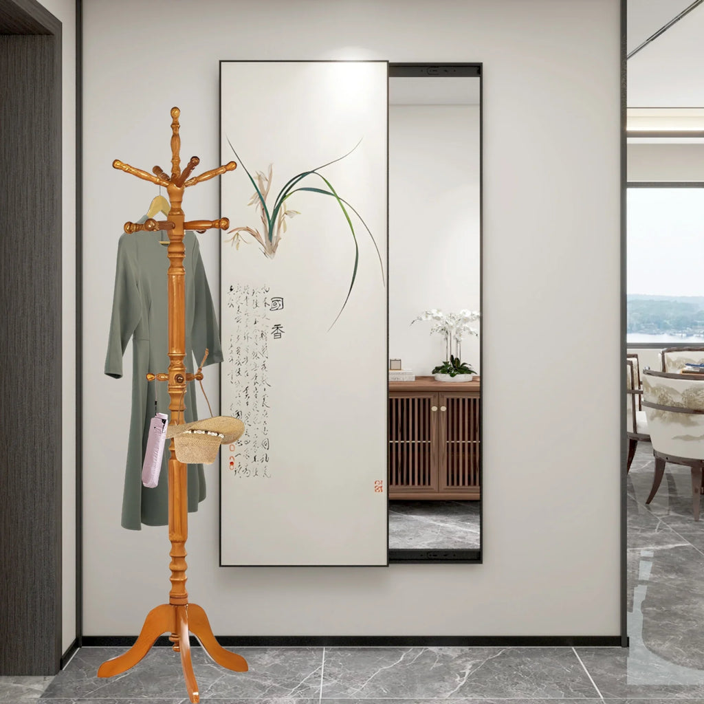 swing 73" Wooden Coat Rack Stand,Coat Racks Freestanding With 14 Hooks And Solid Round Base Heavy Duty Adjustable Height Hall Tree Coat Rack for Entryway Hallway Foyer Office Bedroomf