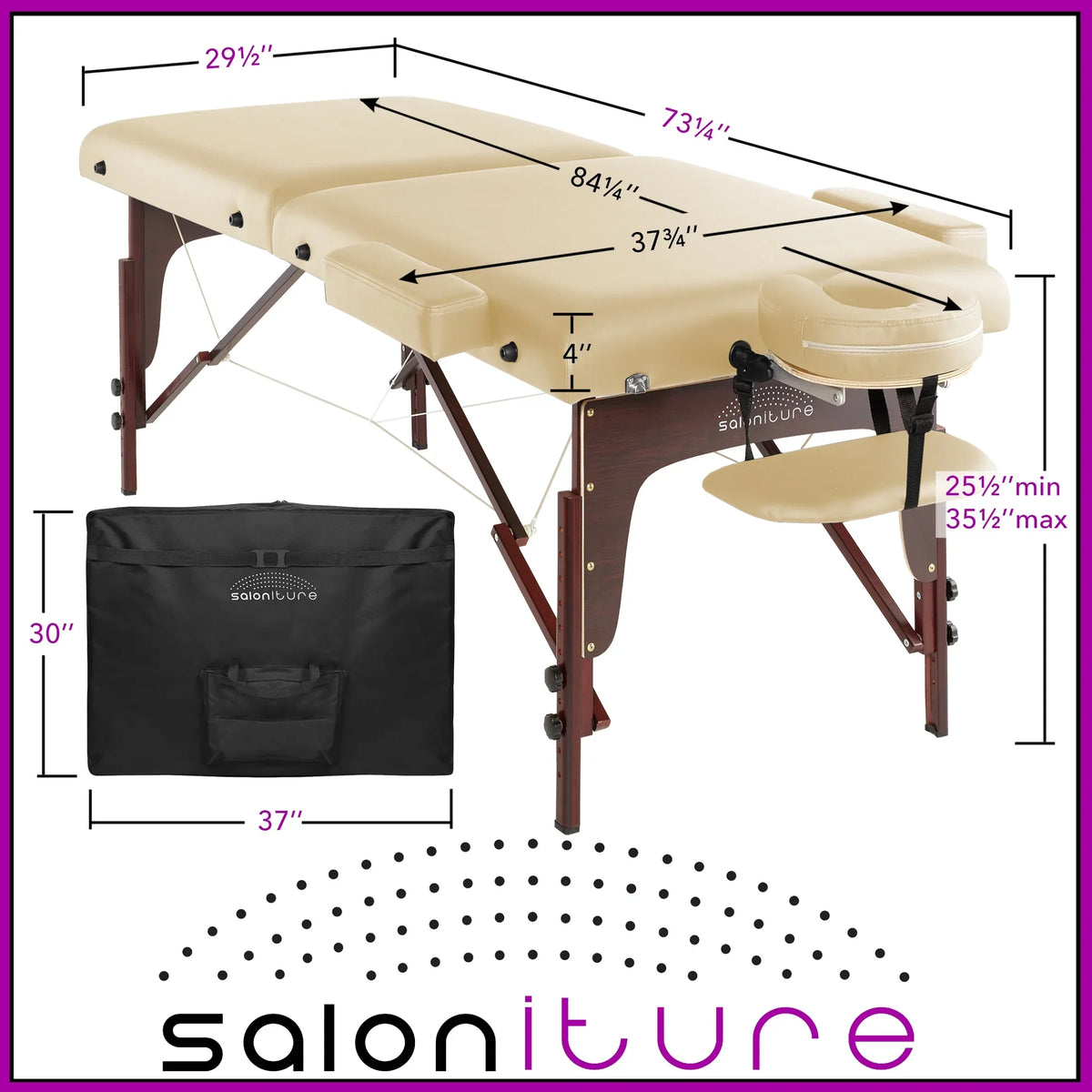 Saloniture Professional Portable Lightweight Bi-Fold Memory Foam Massage Table with Reiki Panels - Includes Headrest, Face Cradle, Armrests and Carrying Case - Burgundy