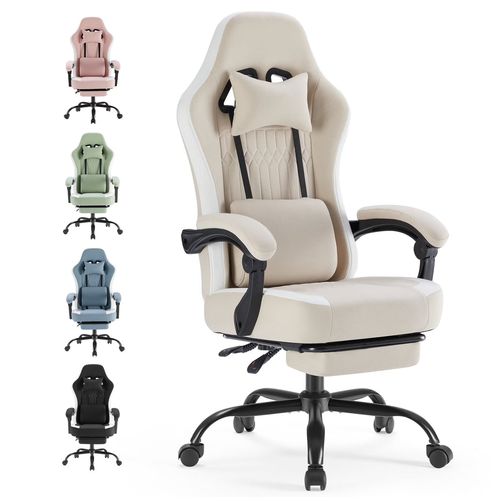 MCQ Ergonomic Swivel Gaming Chair with Headrest Lumbar Support for Home Office, Black and Grey