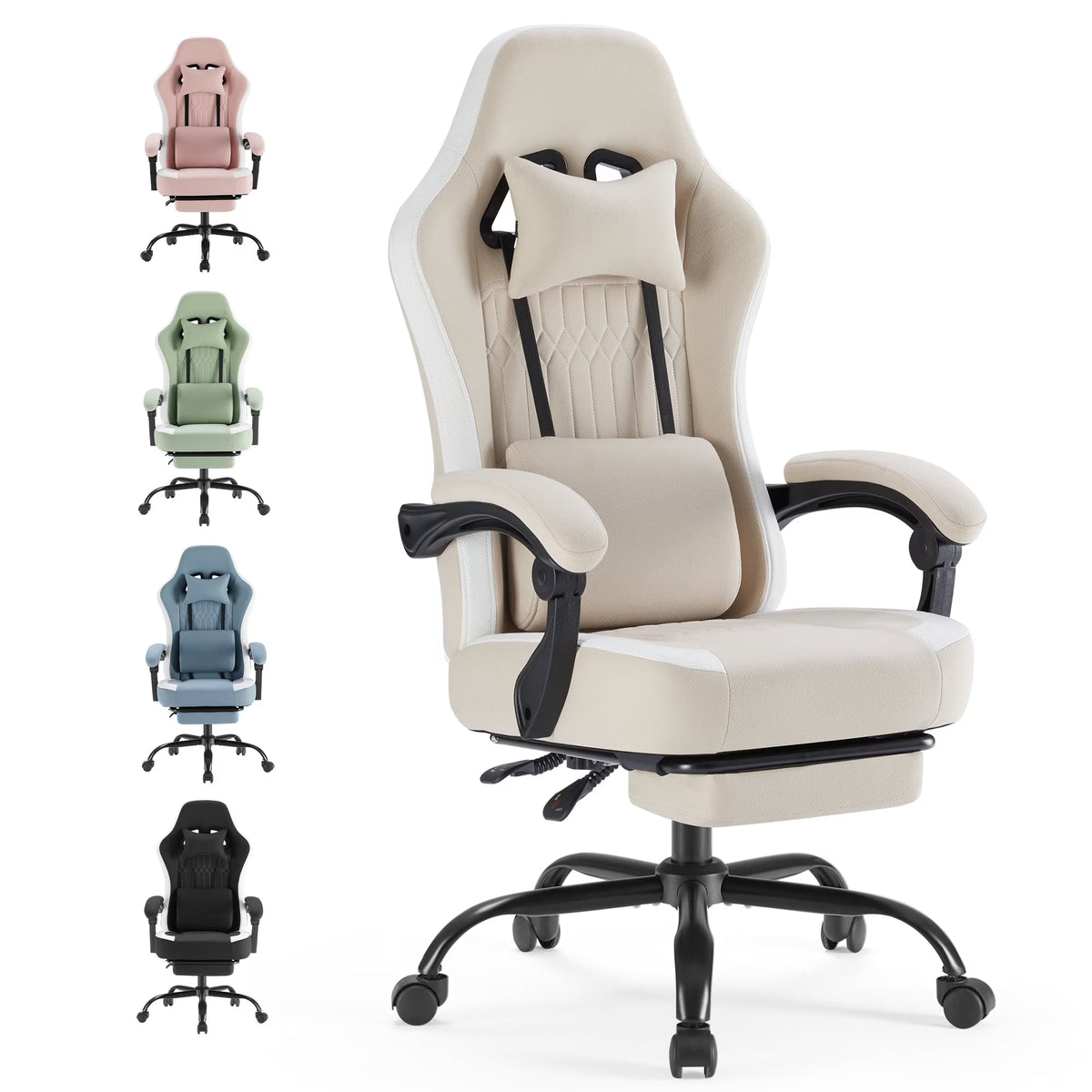 MCQ Ergonomic Swivel Gaming Chair with Headrest Lumbar Support for Home Office, Black and Grey