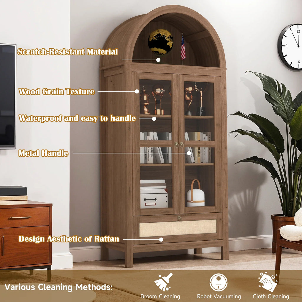 LAZZO 73-Inch Tall Arched Kitchen Pantry Storage Cabinet, 2 Doors, Brown
