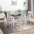 Seizeen Solid Wood Kitchen Table and Chairs, Dining Room Table Set for 4 with Gray Upholstered Chairs, Wood Grain Table Heavy-Duty Frame, Rustic Minimalist Style Breakfast Nook Set