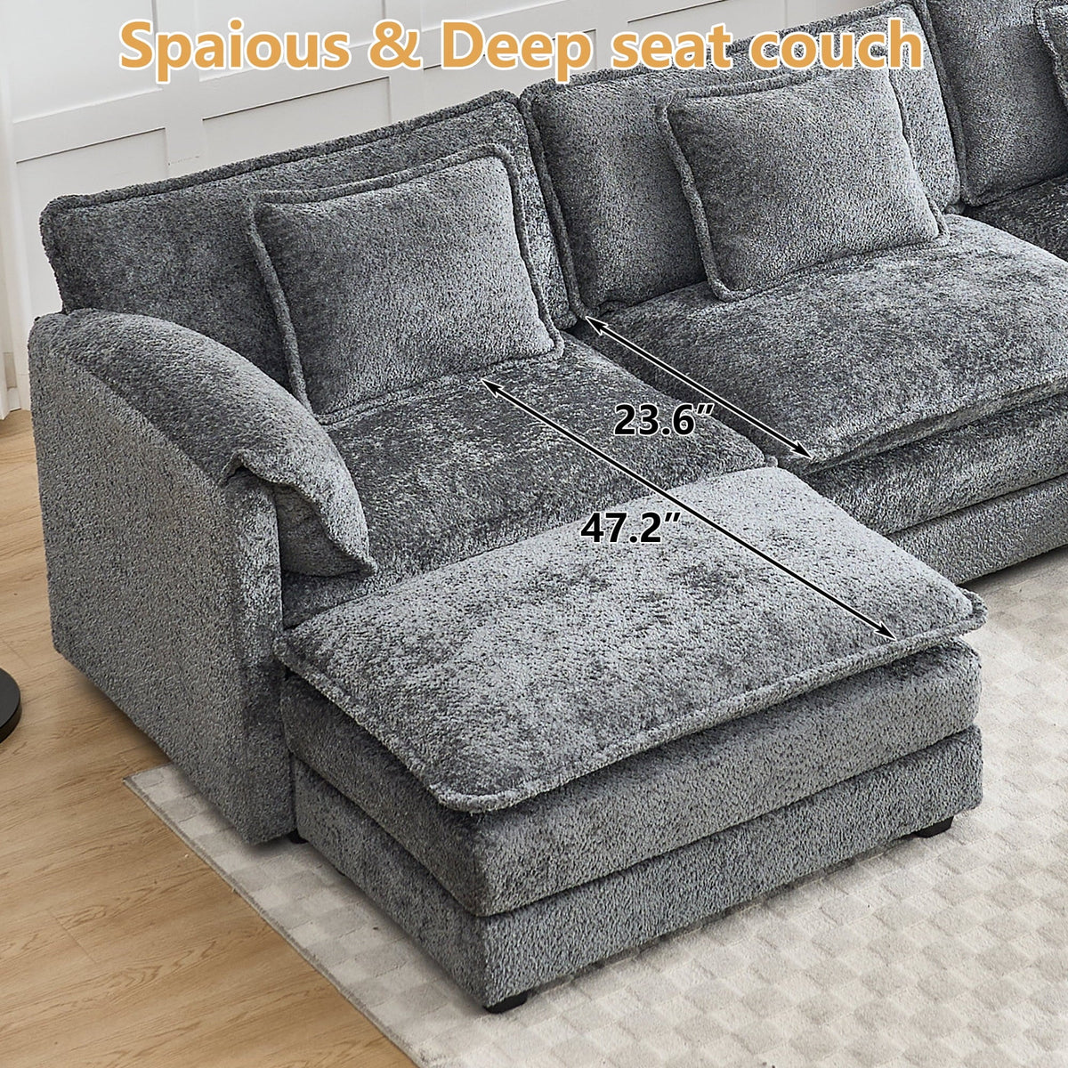GNIXUU 112" Oversized Sectional Sofa Cloud Couch for Living Room, Modern Chenille L Shaped Couch, Comfy Boucle Modular Sofa Sleeper with Moveable Ottoman & Memory Foam (Green)