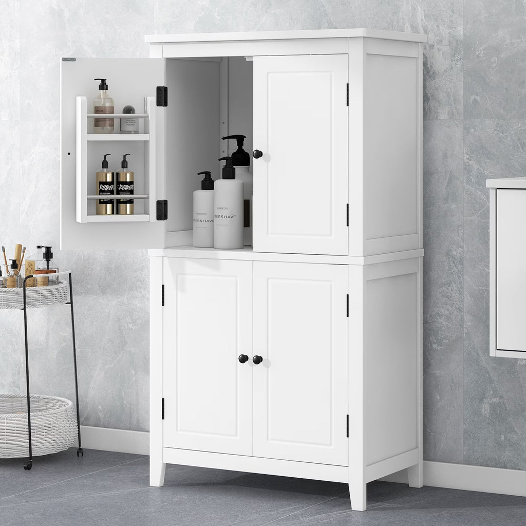 Elegant Bathroom Floor Storage Cabinet, Bathroom Storage Unit, Freestanding Cabinet with 4 Doors