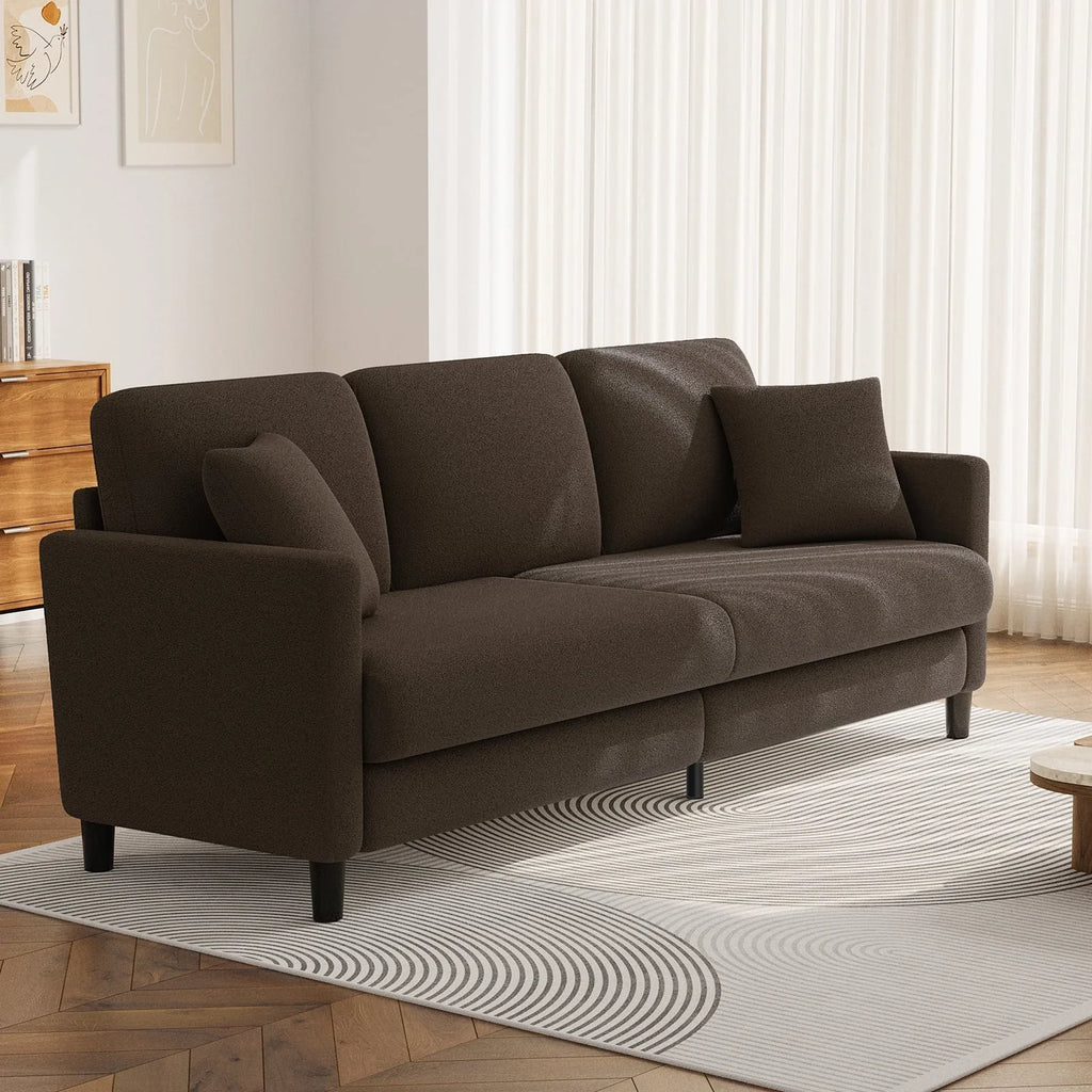 83" Comfortable Upholstered Sofa, 3 Seater Couch for Living Room, Neche Big Loveseat with Extra Deep Seats, 2 Pillows, Beige White