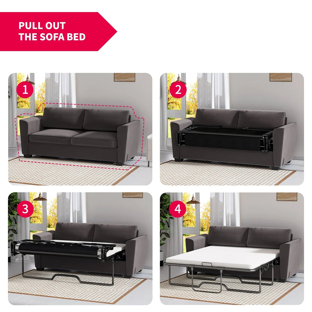Mjkone Queen Pull Out Sofa Bed,Loveseat Sleeper Sofa with Mattress,2-in-1 Convertible Sleeper Couch,Dark Grey