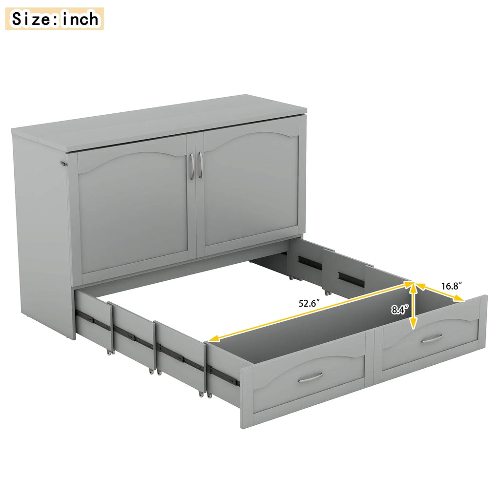 Harper & Bright Designs Full Size Murphy Bed with Shelves, Foldable Wall Bedframe w/Flexible Slats Support, Space-Saving Design, Can Be Folded Into Cabinet, White