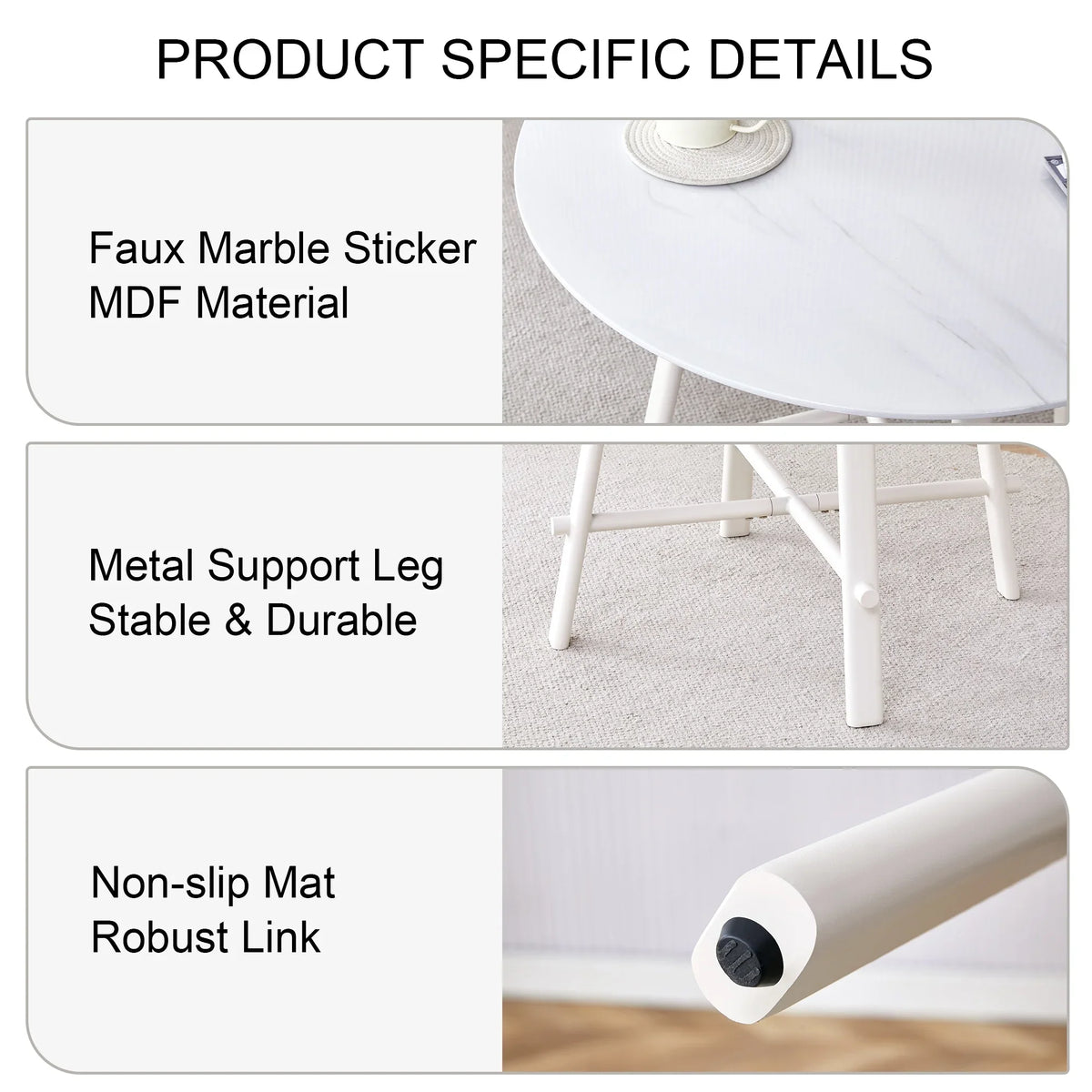 PORKISS Round Dining Table for 4 People, Wood Kitchen Dining Table with Metal Legs, Modern Dining Room Tables for Kitchen Living Room, White #2