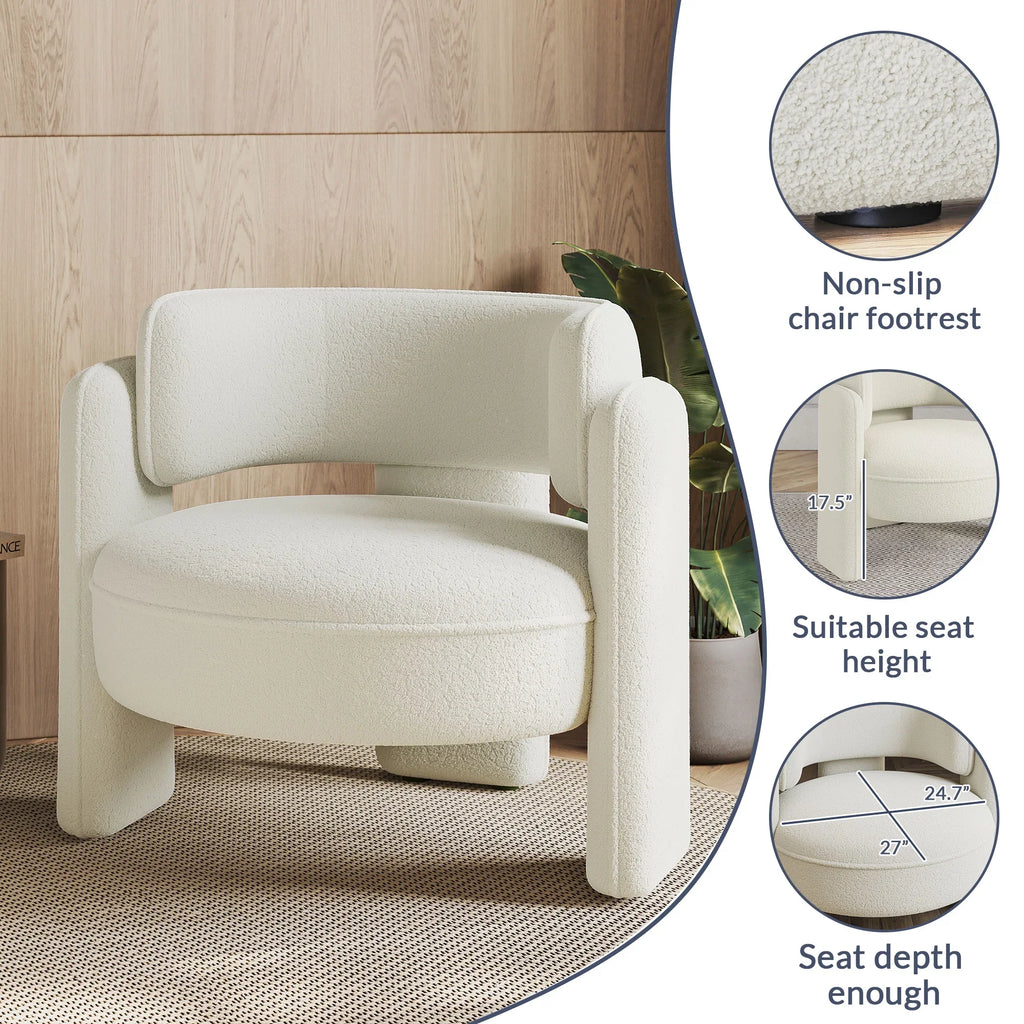 BELLEZE Sherpa Boucle Chair, Modern Barrel Accent Chair Comfy Round Upholstered Armchair Accent Side Chair for Living Room, Bedrooms, Corner - Quinton"White"