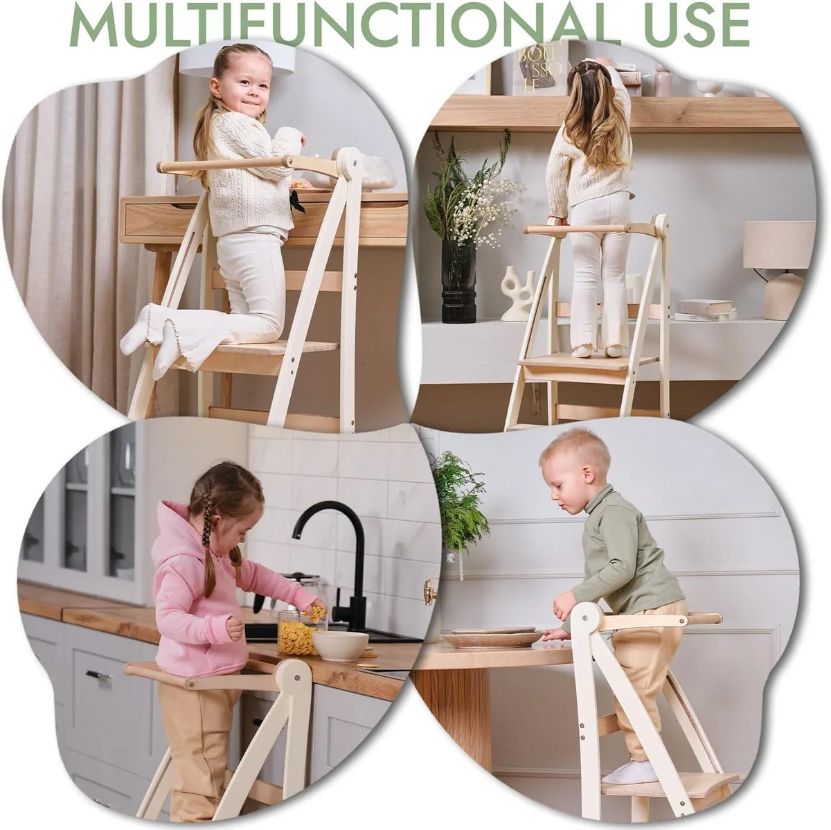 Folding Wooden Kitchen Standing Stool for Toddlers �C Safe & Compact Learning Step Stool, Ages 18 Months+