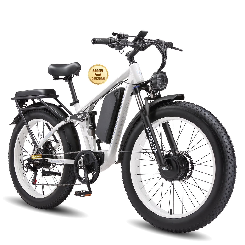 KAIJIELAISI Electric Bike for Adults,AWD Ebikes Dual Motor Peak 6000W, 26'' Fat Tire bikes with 52V 26AH Battery Hydraulic Brake. Electric Bicycle, 7 Speed Mountain EBike UL 2849.