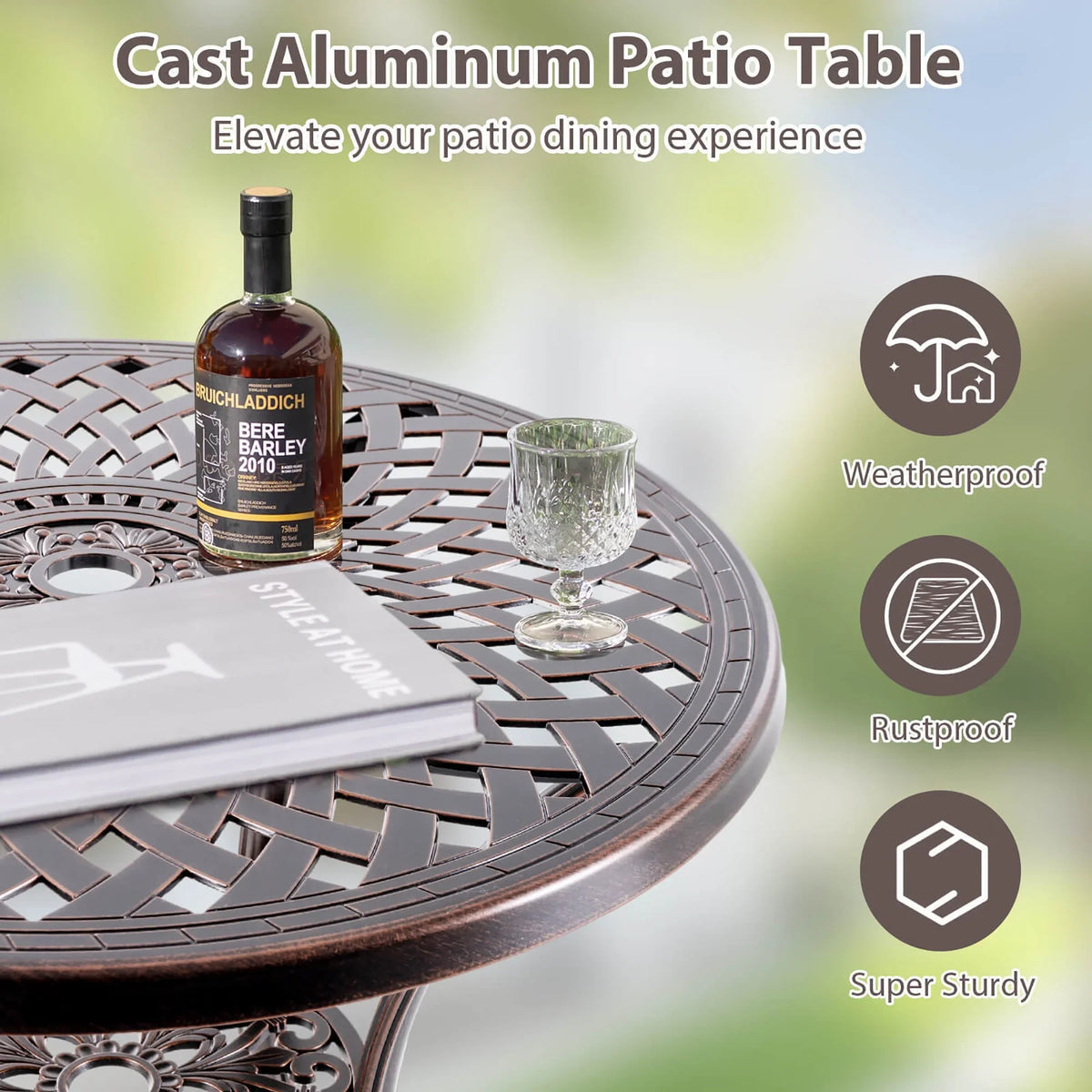 Gymax 31 Inch Diameter Round Table Patio Cast Aluminum Table w/ Umbrella Hol