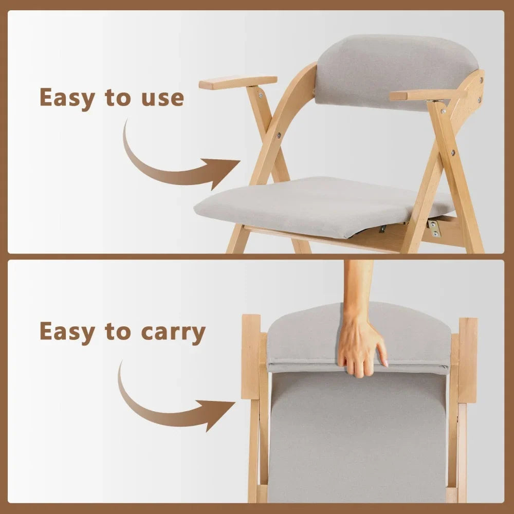 IVV 2-Pack Beechwood Folding Chairs with Cushioned Seat and Backrest, No-Assembly Guest Chairs for Home, Office, or Events (Beige)