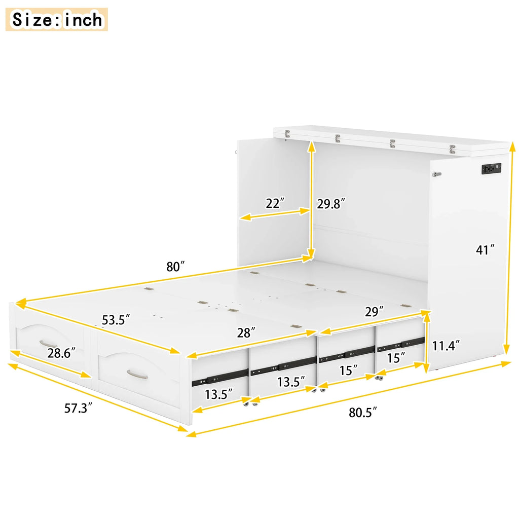 Harper & Bright Designs Full Size Murphy Bed with Shelves, Foldable Wall Bedframe w/Flexible Slats Support, Space-Saving Design, Can Be Folded Into Cabinet, White