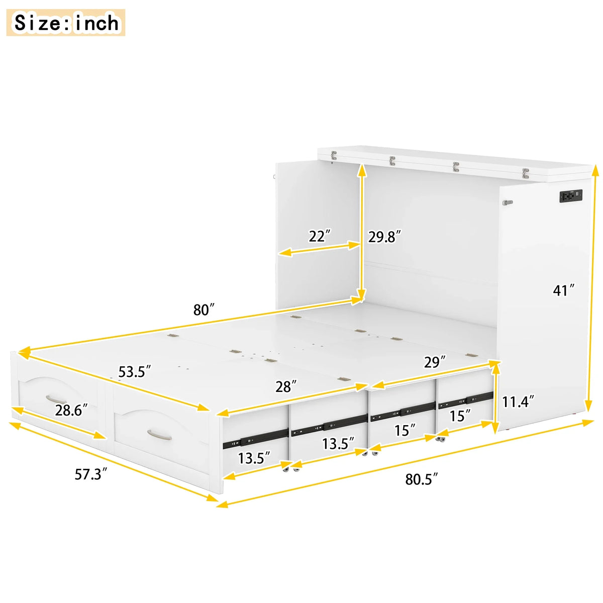 Harper & Bright Designs Full Size Murphy Bed with Shelves, Foldable Wall Bedframe w/Flexible Slats Support, Space-Saving Design, Can Be Folded Into Cabinet, White