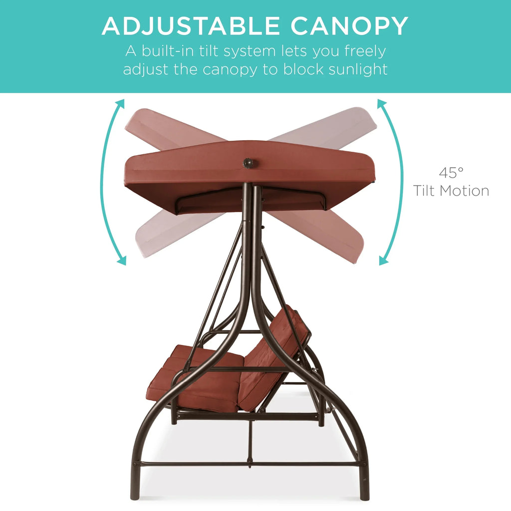 Best Choice Products 3-Seat Outdoor Converting Canopy Swing Glider Patio Hammock w/ Removable Cushions - Burgundy