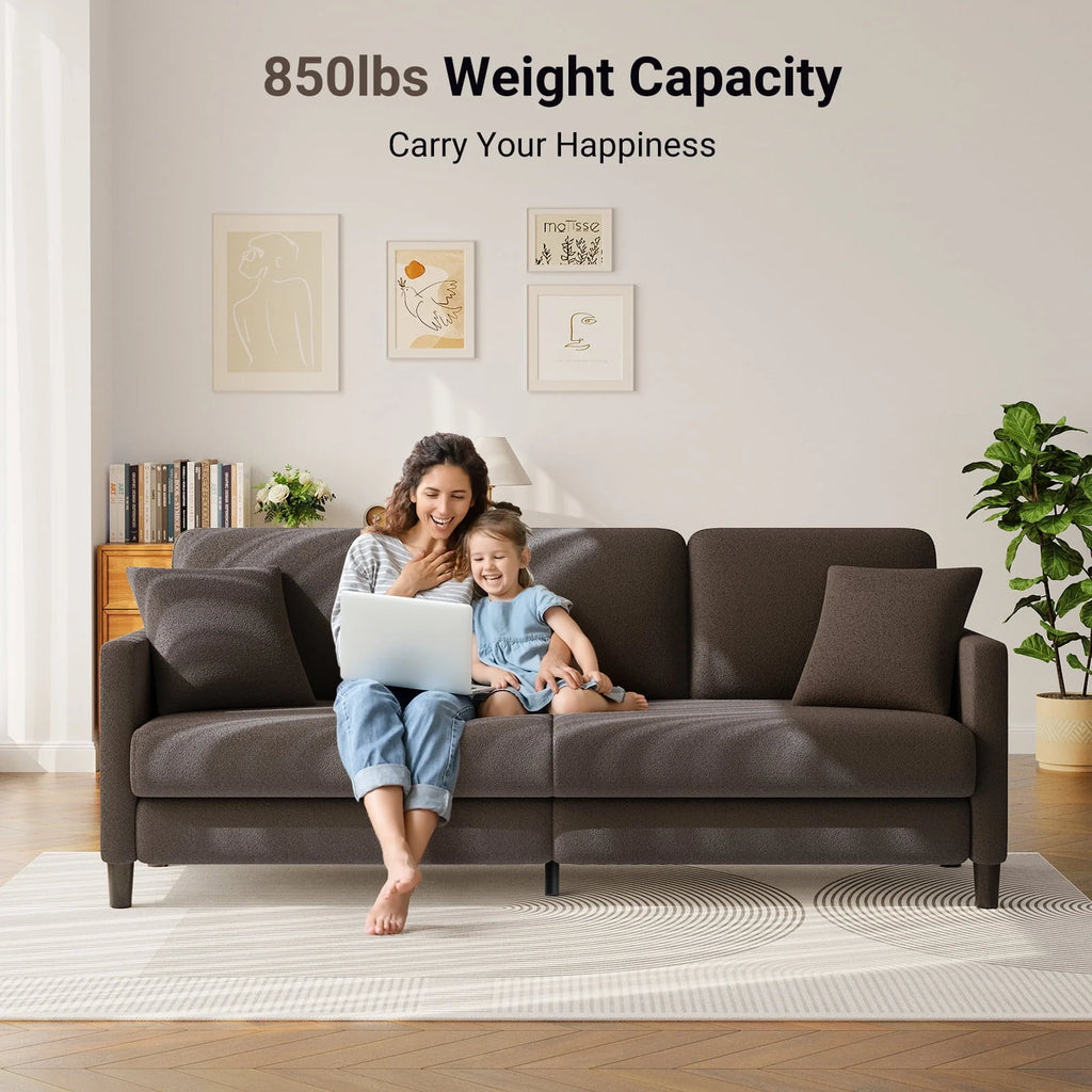 83" Comfortable Upholstered Sofa, 3 Seater Couch for Living Room, Neche Big Loveseat with Extra Deep Seats, 2 Pillows, Beige White