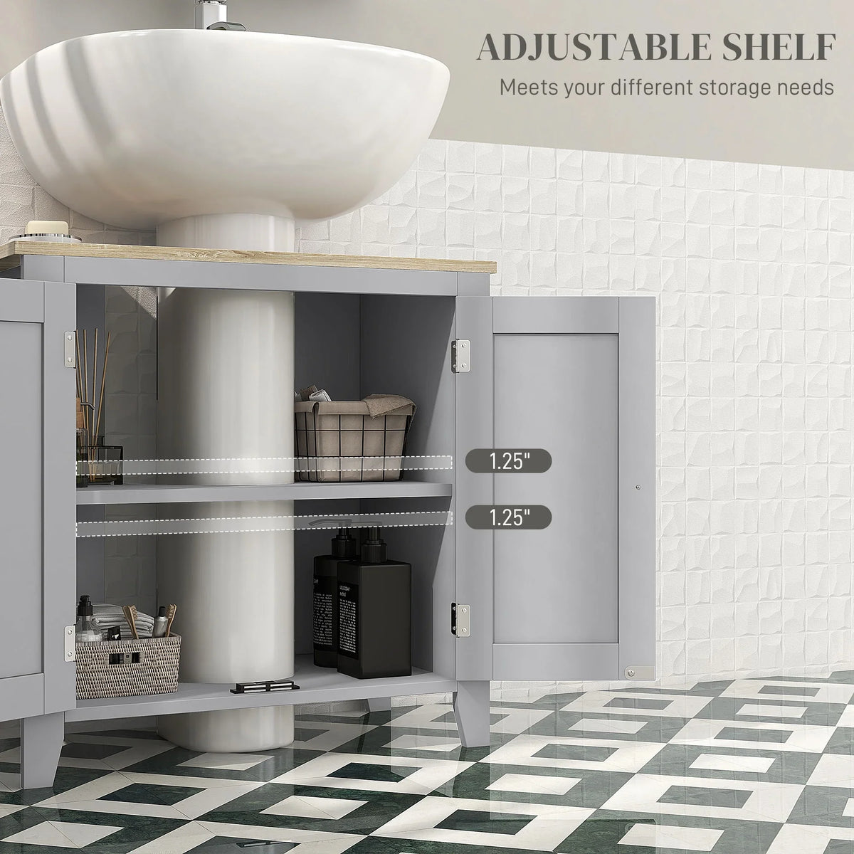 Kleankin Pedestal Sink Storage Cabinet, Under Sink Cabinet, Bathroom Vanity Cabinet with U-Shape and Adjustable Internal Shelf, White