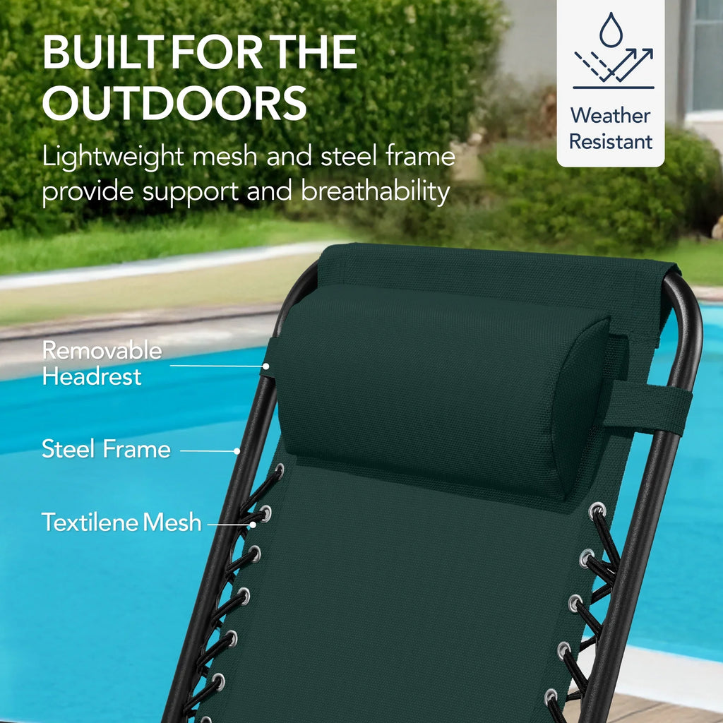 Best Choice Products Folding Outdoor Zero Gravity Rocking Lounge Chair w/ Headrest Pillow - Black