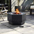 Sunjoy 28 In Smokeless Fire Pit with Removable Ash Pan, Outdoor Portable Wood Burning Fireplace with PVC Cover and Fire Poker,Ideal for Camping, Bonfire, and Backyard, Black