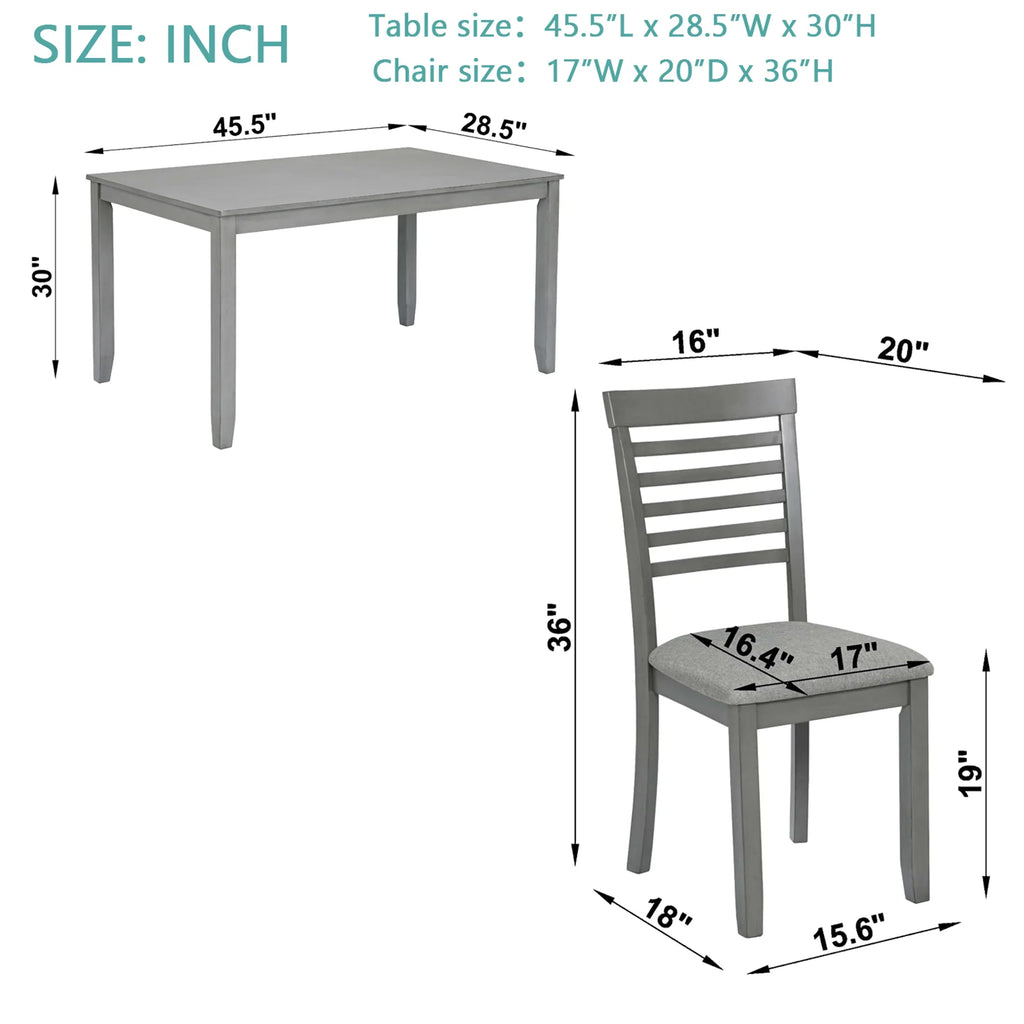 Sesslife 5 Piece Dining Set with One Rectangle Table and 4 Upholstered Chairs for 4 Persons, Dining Room Table Set for Small Place(Table+4 Chairs)