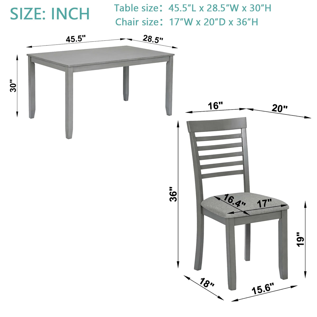 Sesslife 5 Piece Dining Set with One Rectangle Table and 4 Upholstered Chairs for 4 Persons, Dining Room Table Set for Small Place(Table+4 Chairs)