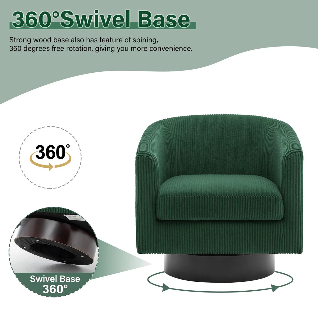 UIXE Swivel Accent Chair, Upholstered Fabric Barrel Chair for Living Room, Small Single Sofa Bedroom Reading Seat, Light Gray