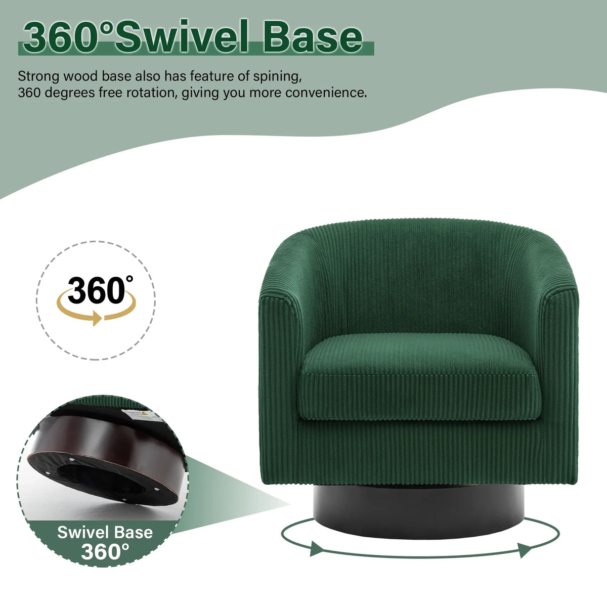 UIXE Swivel Accent Chair, Upholstered Fabric Barrel Chair for Living Room, Small Single Sofa Bedroom Reading Seat, Light Gray
